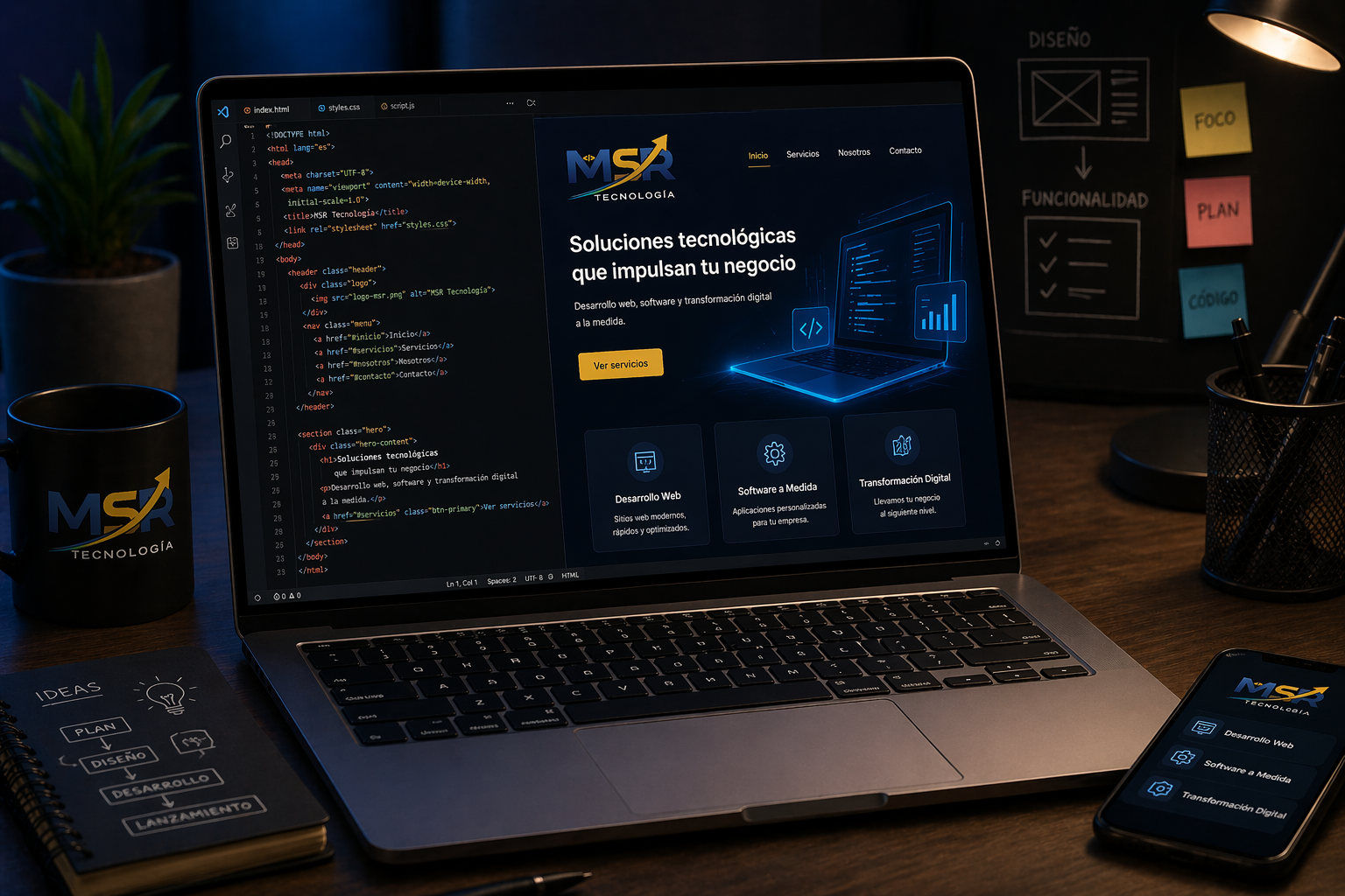 Interfaz digital de MSR Tecnología enfocada en estrategia, análisis y crecimiento